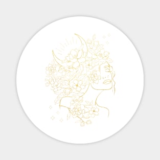 Woman with Flowers and Crescent Moon - Golden Lines Magnet